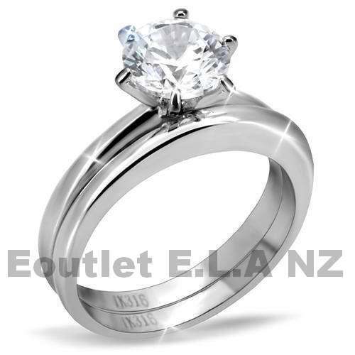 2CT CZ SOLITAIRE STAINLESS STEEL WEDDING SET-5 sizes